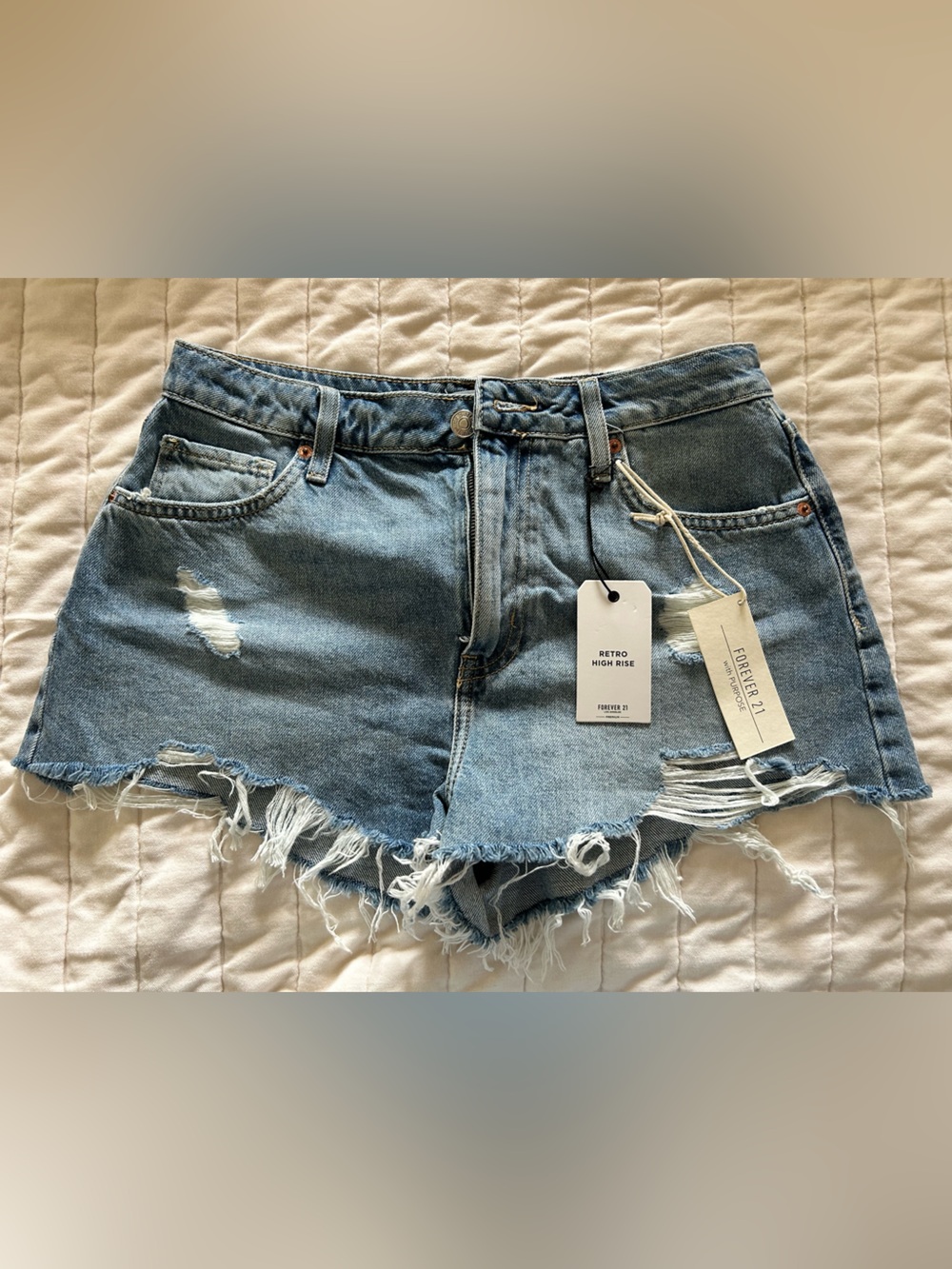 Forever 21 Light Blue Distressed High-Rise Denim Shorts